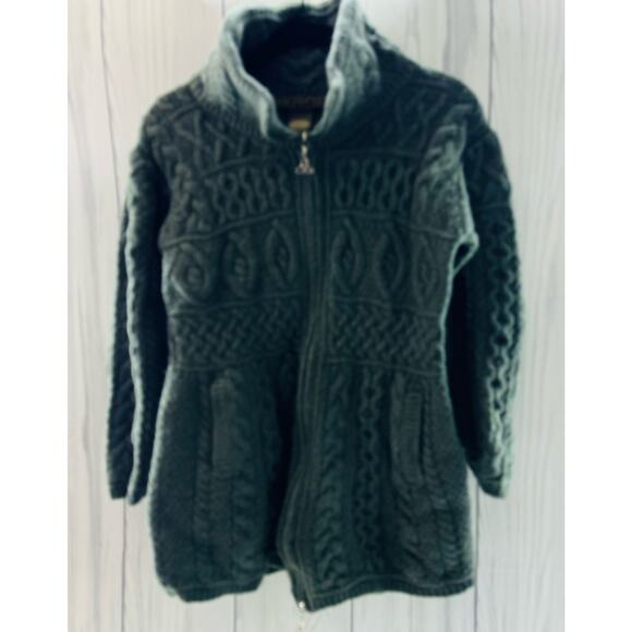 INIS CRAFTS Ireland Cardigan  Sweater Merino Wool Cable Knit Green Size M - Picture 1 of 8